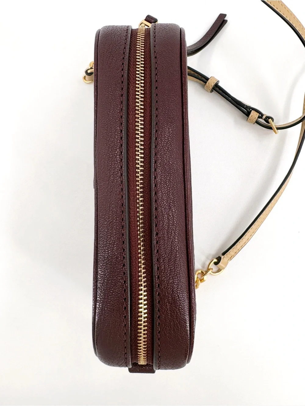 TORY BURCH McGraw Textured Leather Camera Bag in Wine Brown
